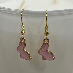 Gold and Pink Bunny Earrings